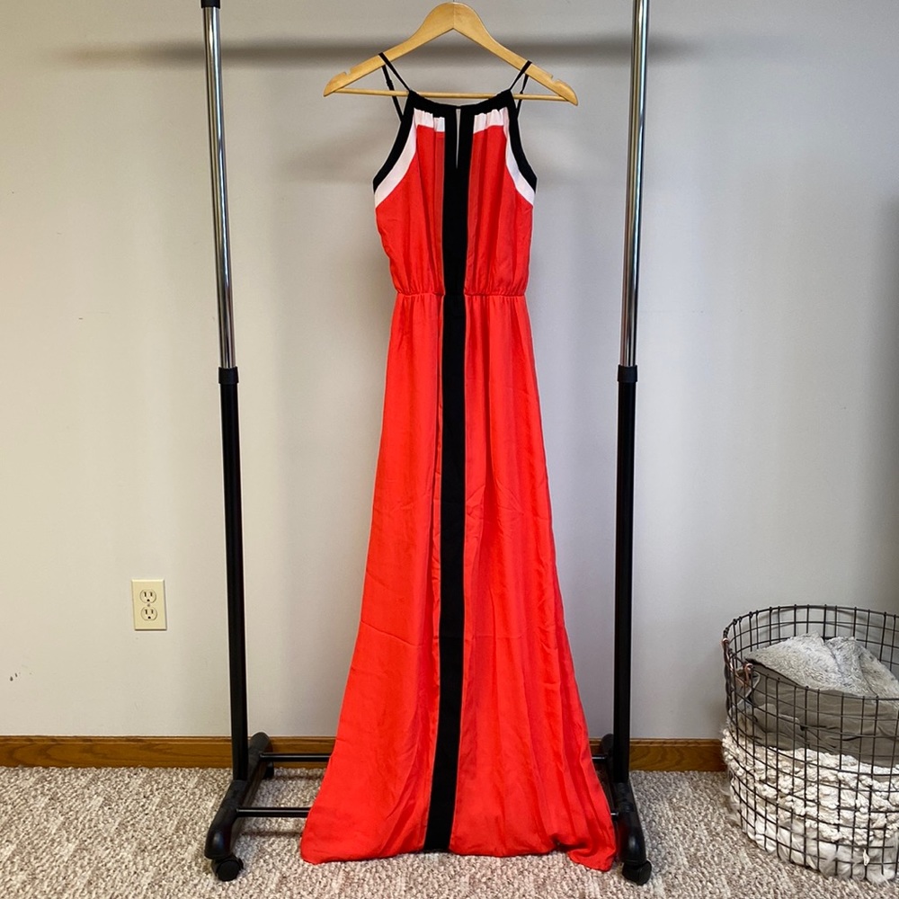Orange maxi dress with black/white detailing